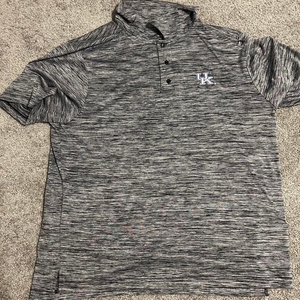 Grey, white and blue UK polo